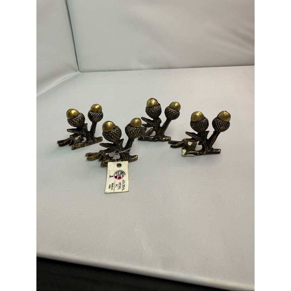 Global Views Solid Brass Acorn & Oak Leaf Place Card Holders – Set of 4 – Made i